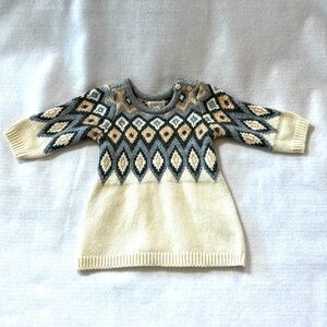 NWT Gymboree Cream & Gray Sweater Dress with Gold Sparkly Accents Size 0-3 M